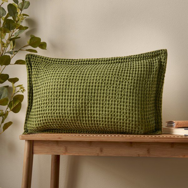 Kokvilnas dekoratīvais spilvens 30x50 cm Jaipur Chunky Waffle – Pineapple Elephant-image-1