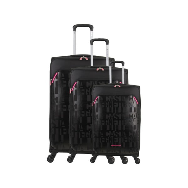 3 melnu bagāžas somu komplekts uz 4 riteņiem Lulucastagnette Bellatrice