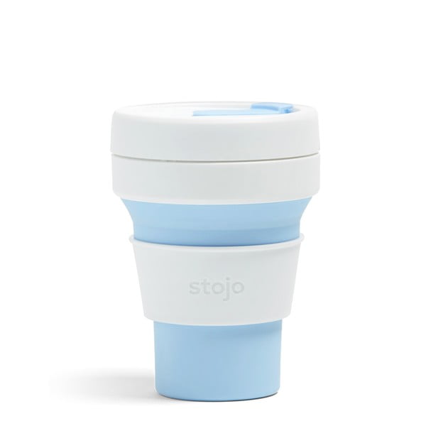Balta un zila salokāma ceļojumu krūze Stojo Pocket Cup Sky, 355 ml