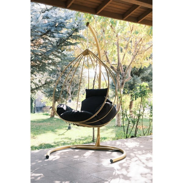 Melns/zelta krāsas dārza piekaramais krēsls Damla – Floriane Garden