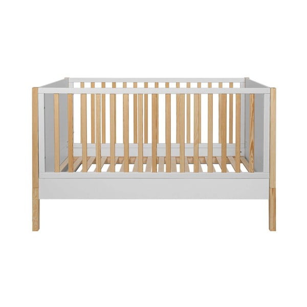 Balta bērnu gultiņa ar priedes koka imitāciju 70x140 cm Tatam – BELLAMY