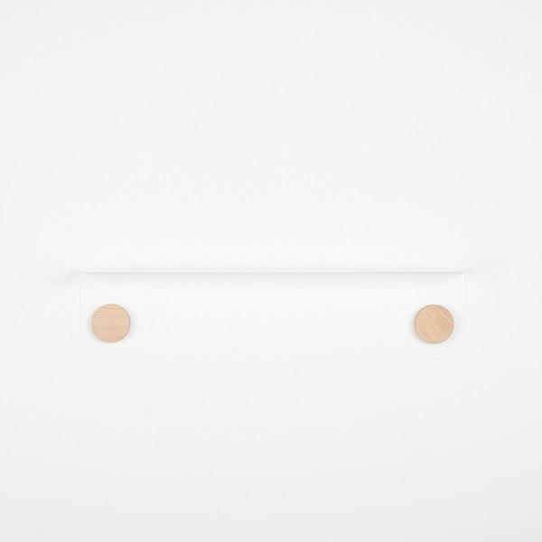 Balts tērauda sienas plaukts ar ozolkoka detaļām un 2 āķiem Gazzda, garums 60 cm-image-2