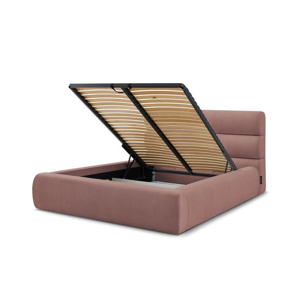 Gaiši rozā polsterēta divvietīga gulta ar veļas kasti un režģi 180x200 cm Jagna – Bobochic Paris-image-4