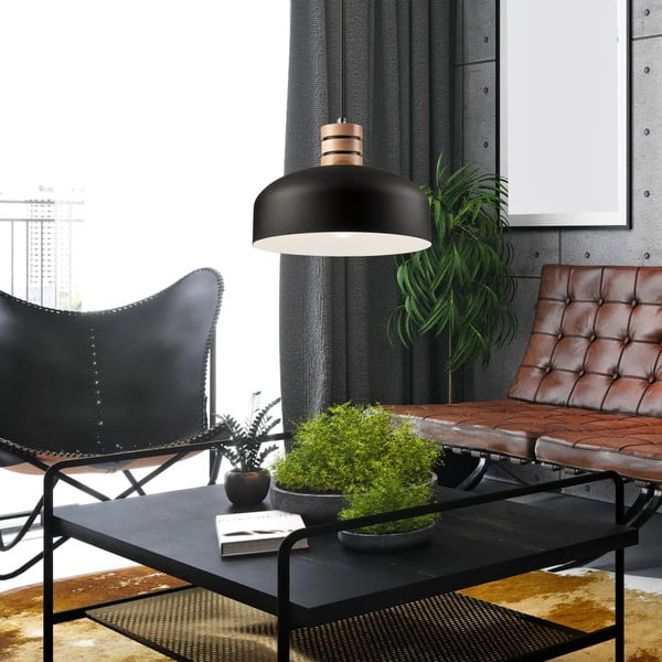 Melna piekaramā lampa ar metāla abažūru ø 30 cm Cosmo – LAMKUR-image-3