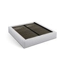 Gaiši pelēka polsterēta divvietīga gulta ar veļas kasti un redelēm 140x200 cm Simon – Micadoni 