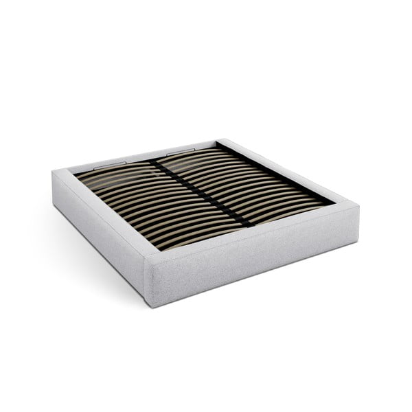 Gaiši pelēka polsterēta divvietīga gulta ar veļas kasti ar redelēm 140x200 cm Simon Olivia – Micadoni -image-3