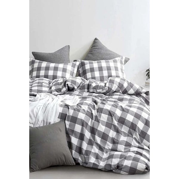 Balta/pelēka  kokvilnas gultas veļa divvietīgai gultai 200x220 cm – Mila Home