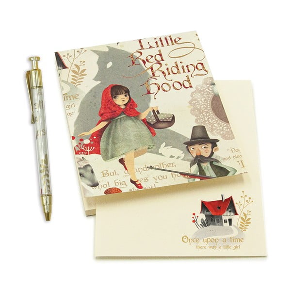 A6 izmēra piezīmju blociņš ar pildspalvu 50 lappuses Little Red Riding Hood – Kartos