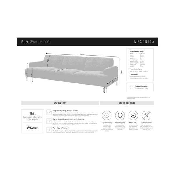 Tumši brūns dīvāns MESONICA Puzo, 240 cm-image-3