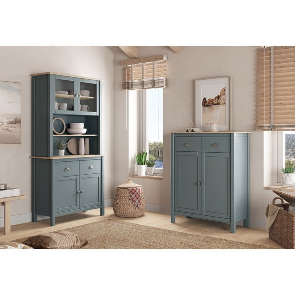 Dūmakaini zaļa priedes masīvkoka vitrīna 90x180,5x40 cm Misti – Marckeric-image-1