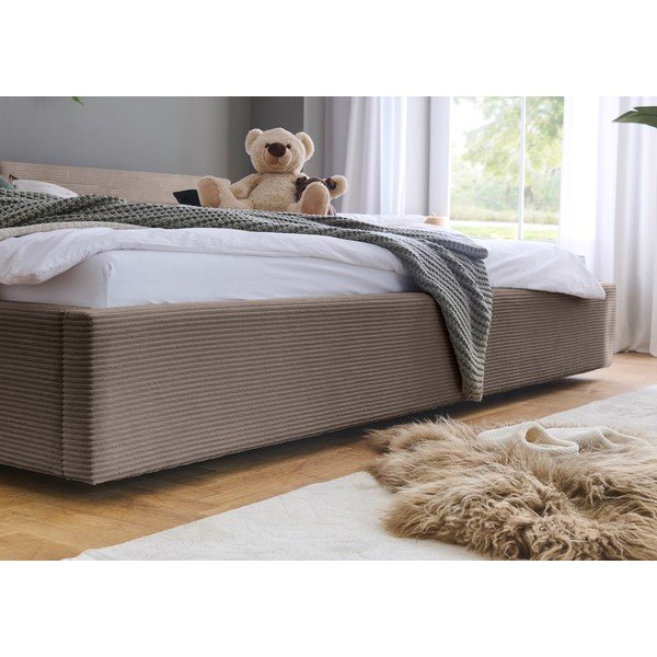 Pelēkbrūna polsterēta divvietīga gulta ar veļas kasti ar redelēm 200x240 cm Cube – Meise Möbel-image-3