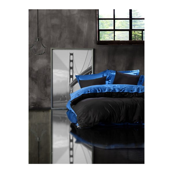 Divvietīga gultas pārklājs ar ranforce kokvilnas pārklāju Blue Black, 200 x 220 cm