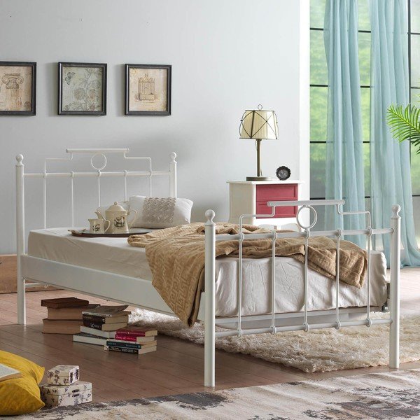 Balta metāla vienvietīga gulta ar režģi 120x200 cm Hatkus – Kalune Design-image-1