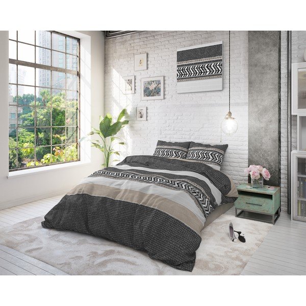 Pelēka kokvilnas gultasveļa Pure Cotton Northern Stripe, 140 x 200/220 cm-image-3