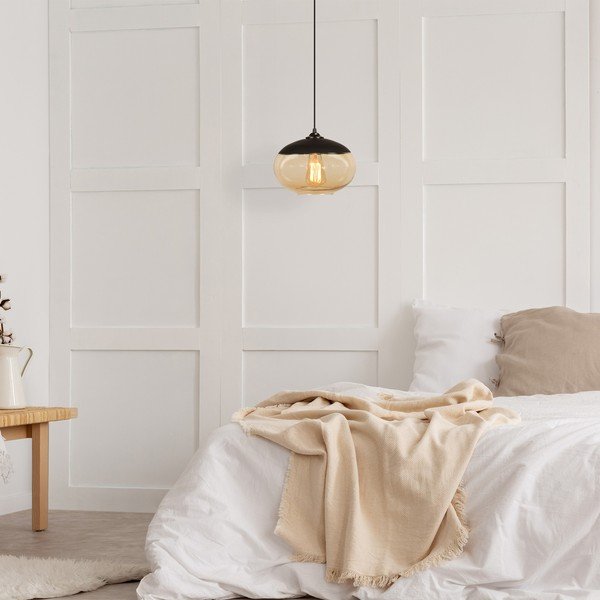 Okera dzeltena/melna piekaramā lampa ar stikla abažūru ø 25 cm Camini – Opviq lights-image-1