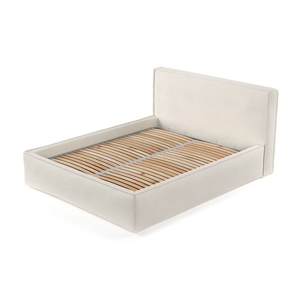 Bēša polsterēta divvietīga gulta ar veļas kasti ar redelēm 160x200 cm Lounge L – Maison de Rêve-image-3