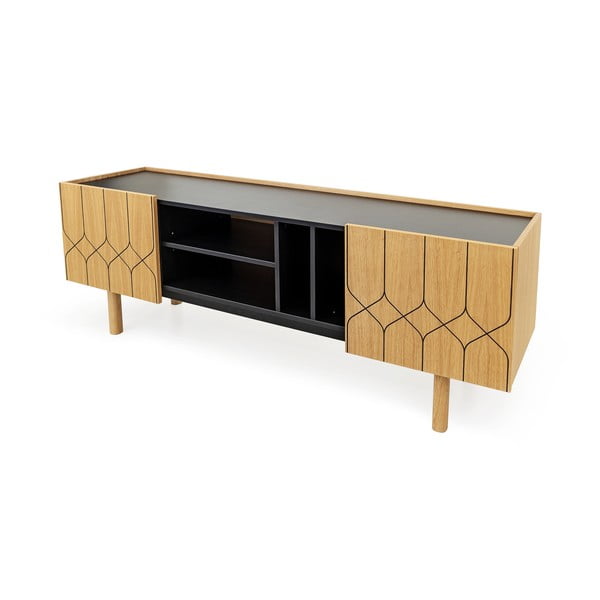 Melns/dabīga toņa ozolkoka imitācijas TV galdiņš 175x60 cm Porto – Woodman-image-2