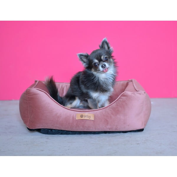 Rozā samta gulta mājdzīvniekiem 55x42 cm Royal – Petsy-image-1