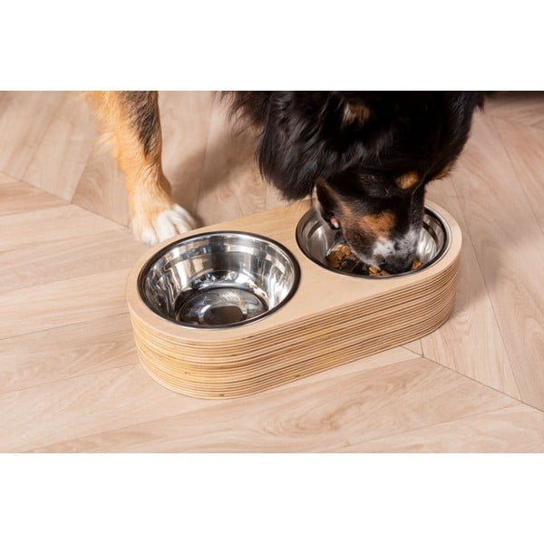 2 metāla bļodu komplekts mājdzīvniekiem gaišā koka statīvā PT LIVING Pet, platums 18 cm-image-1