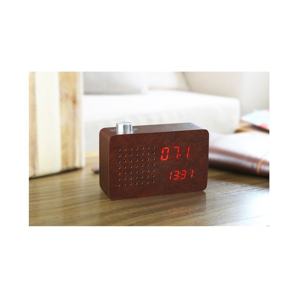 Tumši brūns modinātājs ar sarkanu LED displeju un radio Gingko Radio Click Clock-image-2