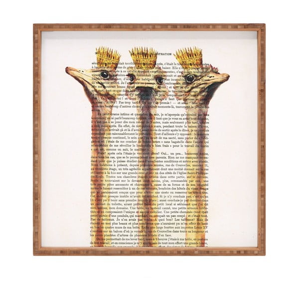 Koka dekoratīvais servēšanas paliktnis "Strausi", 40 x 40 cm