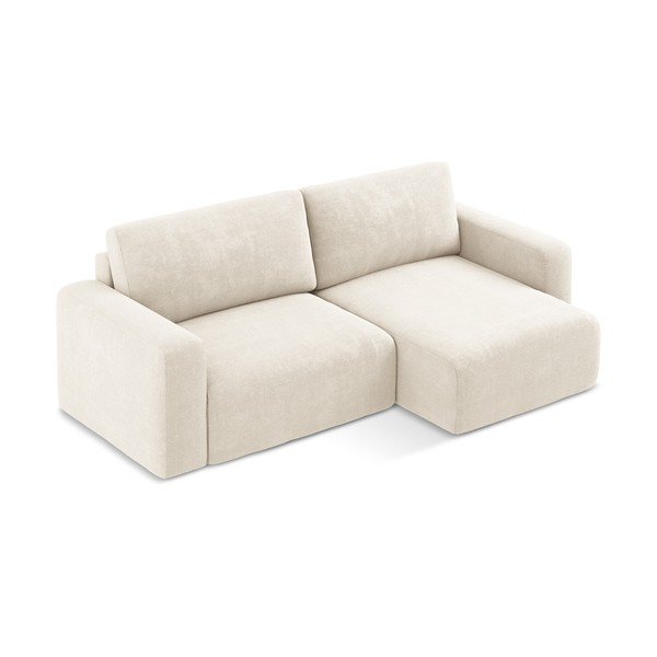 Krēmkrāsas salokāms stūra dīvāns no šenila auduma ar uzglabāšanas vietu (ar labo stūri/ar zvilni) Kona – Makamii-image-3