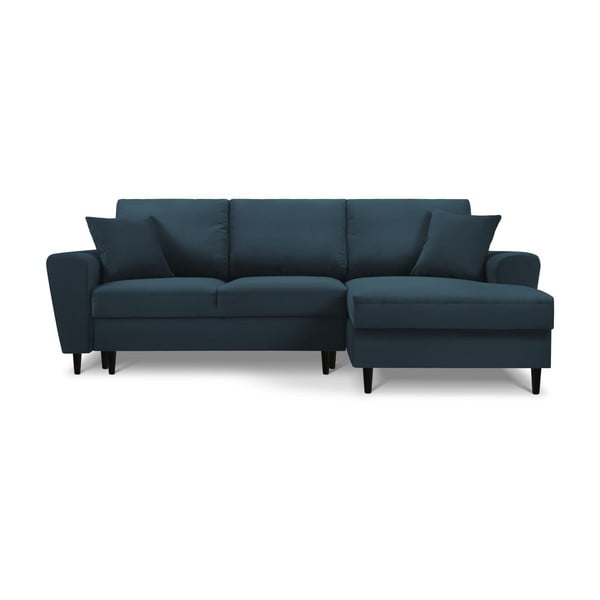 Tumši zils velveta salokāms stūra dīvāns ar uzglabāšanas vietu (ar labo stūri/ar zvilni) Kyoto – Cosmopolitan Design