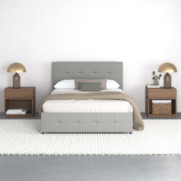 Pelēka polsterēta divvietīga gulta ar veļas kasti 140x200 cm Rose – Støraa-image-3