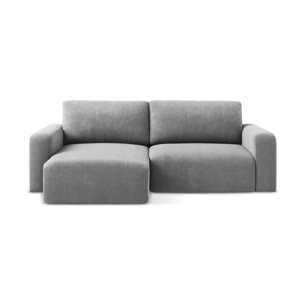 Pelēks salokāms stūra dīvāns no šenila auduma ar uzglabāšanas vietu (ar kreiso stūri/ar zvilni) Kona – Makamii