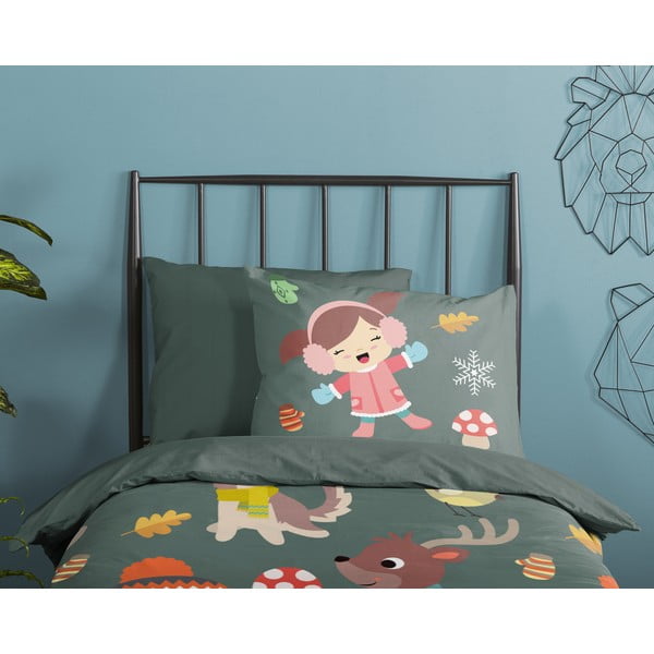 Tumši zaļa vienguļamā kokvilnas bērnu gultas veļa 140x220 cm Fun – Good Morning-image-2