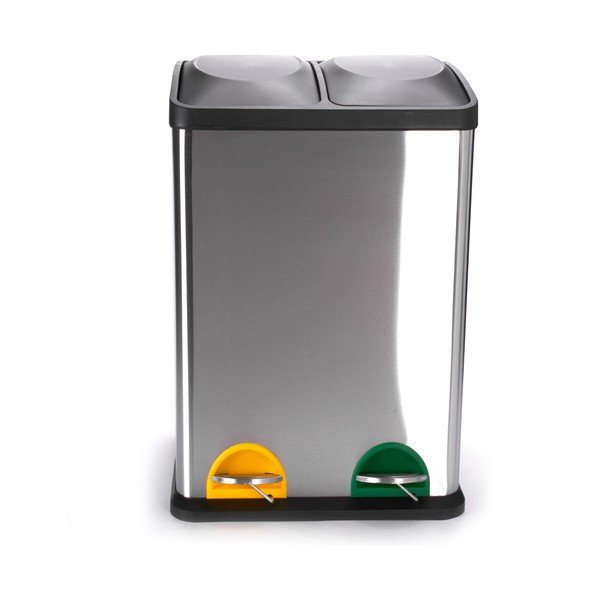 Matētas sudraba krāsas atkritumu šķirošanas tērauda atkritumu tvertne ar pedāli 2x20 l   Tri Selectif – MSV-image-2