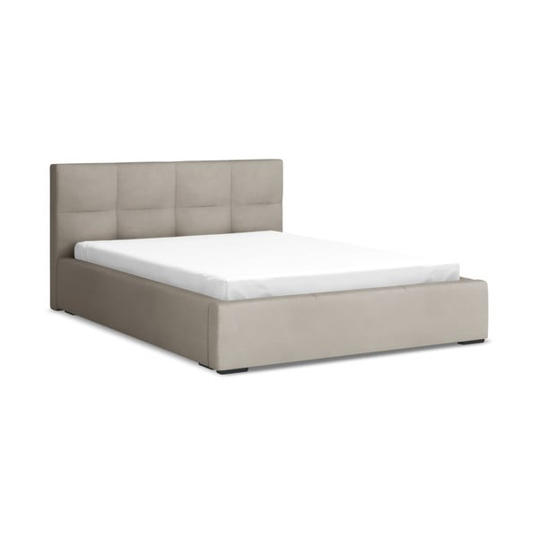 Pelēkbrūna samta polsterēta divvietīga gulta ar veļas kasti ar redelēm 140x200 cm Hiko – Makamii