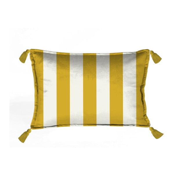 Dzelteni balts dekoratīvs spilvendrānas pārvalks Velvet Atelier Strips, 50 x 35 cm