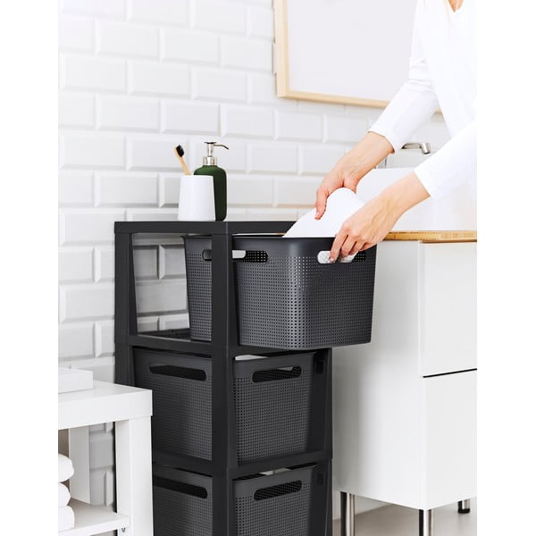 Melns/pelēks plastmasas plaukts uz riteņiem 30x77 cm Brisen – Rotho-image-3