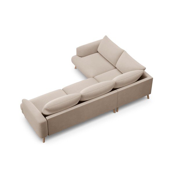 Bēšs samta stūra dīvāns (ar kreiso stūri/L veida) Naomi – Micadoni -image-3