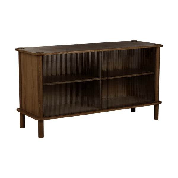 Brūna ozola masīvkoka vitrīna ar bīdāmām durvīm 135x73,5x48 cm Italic – UMAGE-image-1