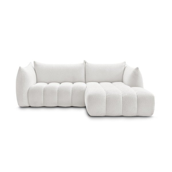 Balts stūra dīvāns no buklē auduma (ar labo stūri/ar zvilni) Azra – Bobochic Paris