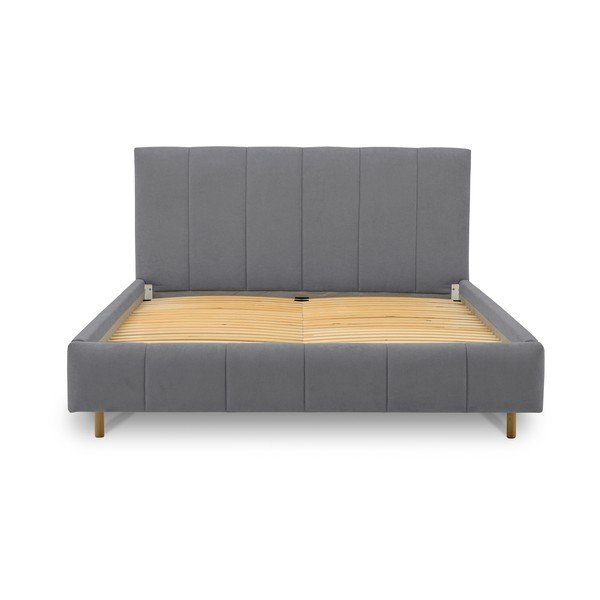 Pelēka polsterēta divvietīga gulta ar redelēm 160x200 cm Zee – Scandic-image-2