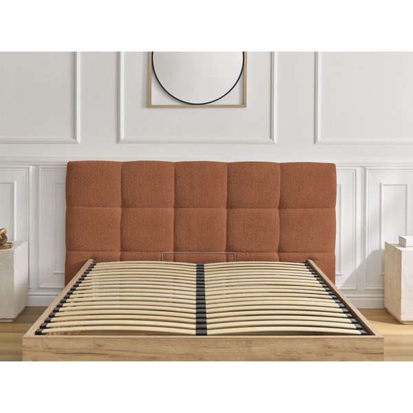 Terakotas oranža polsterēta polsterēta/no skaidu plāksnēm divvietīga gulta ar veļas kasti ar redelēm 160x200 cm Kumo – Bobochic Paris-image-4