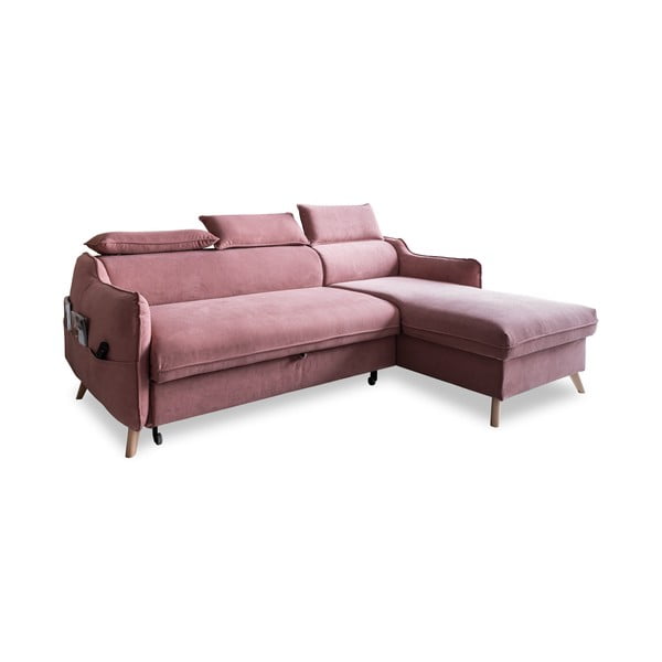 Gaiši rozā samta salokāms stūra dīvāns (ar labo stūri) Sweet Harmony – Miuform