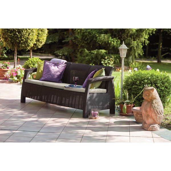 Tumši brūns mākslīgās rotangpalmas dārza dīvāns Corfu – Keter-image-1