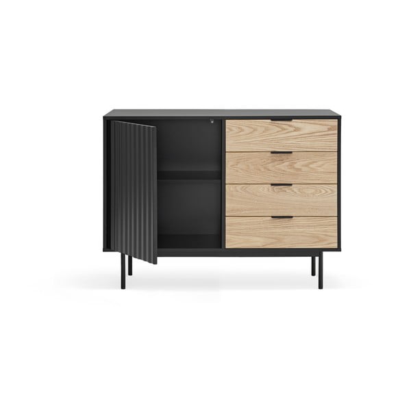 Melna/dabīga toņa zema kumode ar ozolkoka imitāciju 108x80 cm Sierra – Teulat-image-4