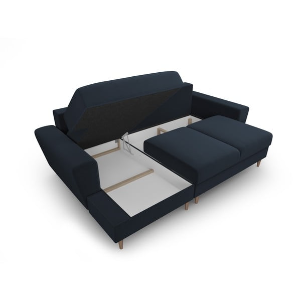 Tumši zils samta salokāms stūra dīvāns ar uzglabāšanas vietu (ar kreiso stūri/ar zvilni) Kyoto – Cosmopolitan Design-image-3