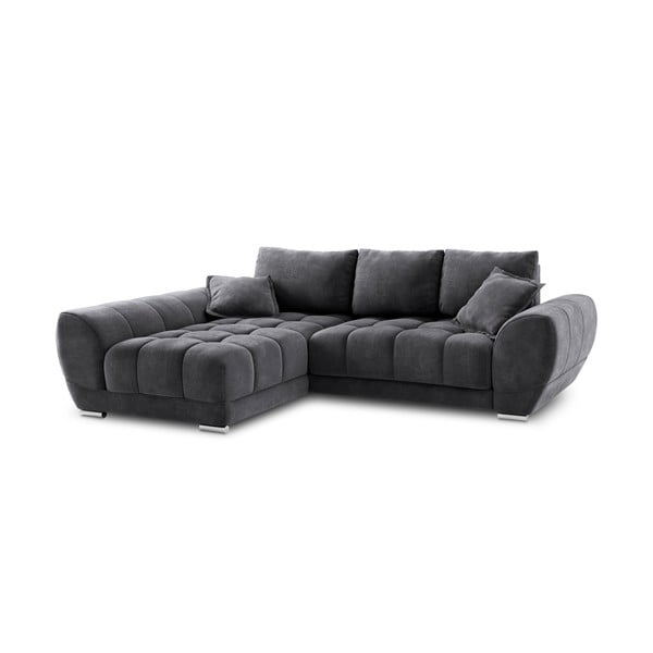 Tumši pelēks samta izvelkamais stūra dīvāns ar veļas kasti Windsor & Co Sofas Nuage, kreisais stūris-image-2