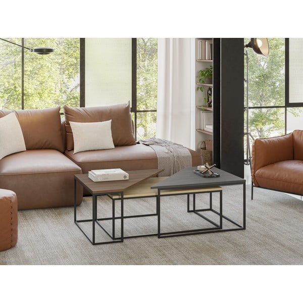 Dabīga toņa žurnālgaldiņi ar valrieksta koka imitācijas galda virsmu (3 gab.) 70x110 cm Titan – Marckeric-image-1