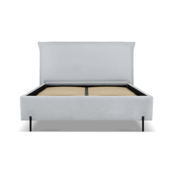 Pelēka polsterēta divvietīga gulta ar veļas kasti un redelēm 180x200 cm Armie – Milo Casa-image-2