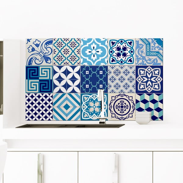 15 dekoratīvo sienas uzlīmju komplekts Ambiance Azur, 10 x 10 cm