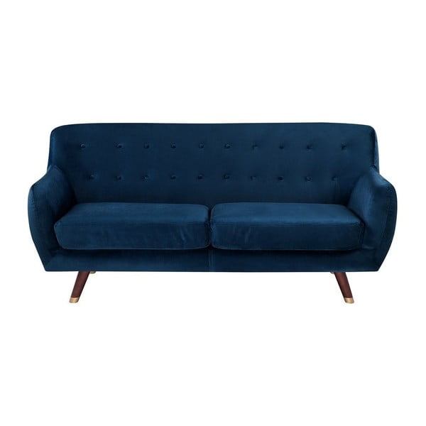 Tumši zils trīsvietīgs dīvāns ar samta izskatu Monobeli Bradley