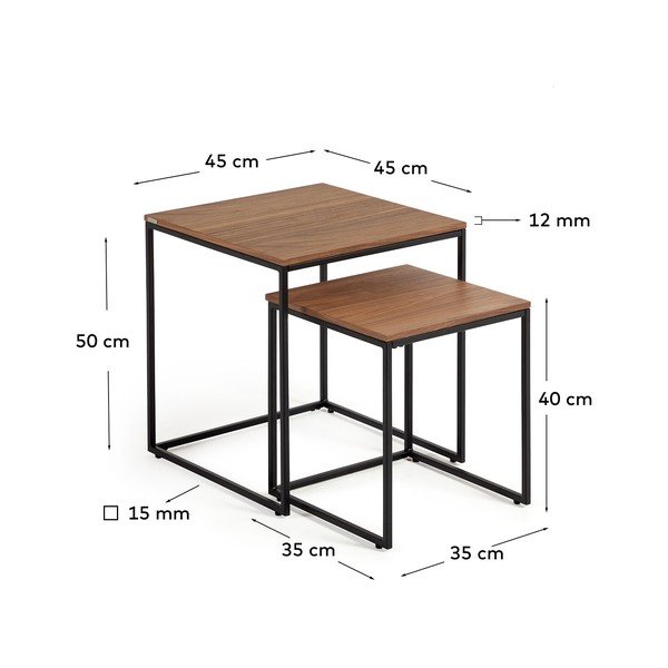 Sānu galdiņi ar valrieksta koka imitācijas galda virsmu (2 gab.) 45x45 cm Yoana – Kave Home-image-4