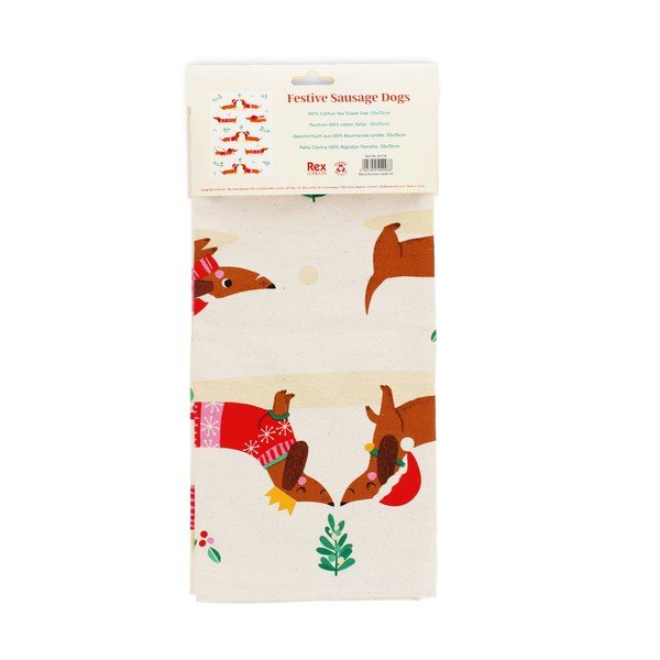 Kokvilnas trauku dvielis 70x50 cm Festive Sausage Dog – Rex London-image-3